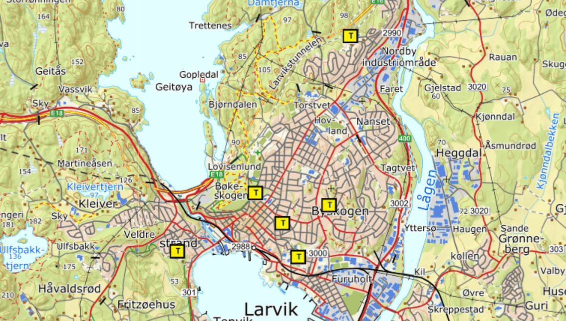 Kart offentlige tilfluktsrom