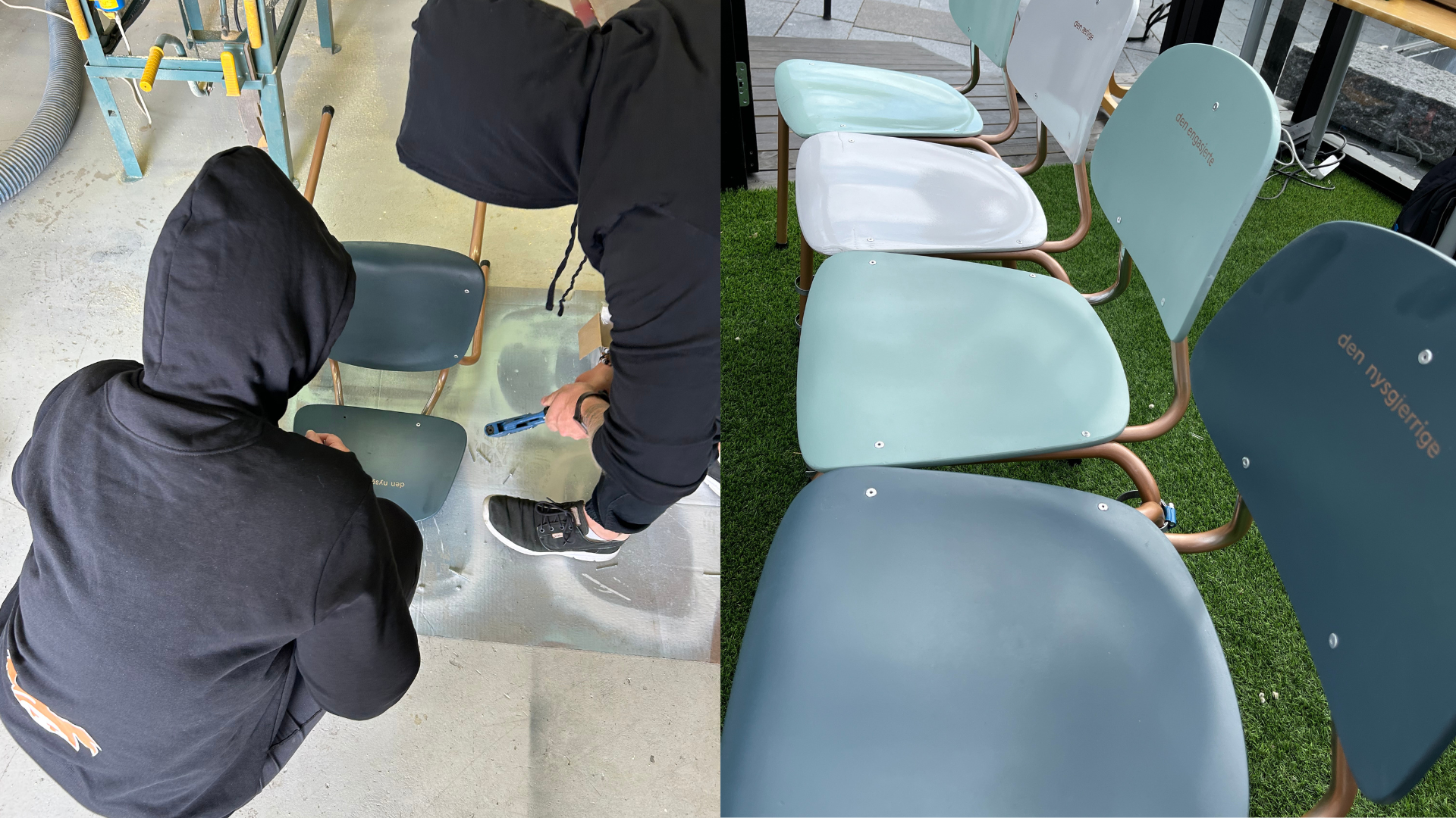 Musefletteninjaene laget gamle skolestoler om til en vennebenk hvor hver plass ble basert på Larvik kommunes verdier. Vennebenken fikk seg et nytt hjem på Sentralen i Svarstad